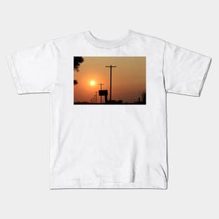 Smokey Kansas Sunset with tree's and power lines. Kids T-Shirt